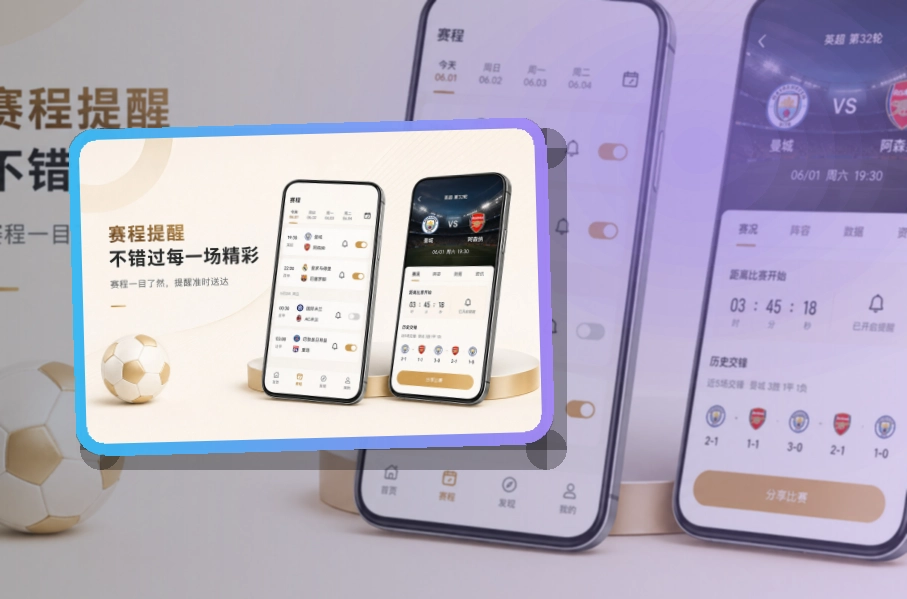 斜切下载区 · 比赛日App入口 · 电脑手机都能衔接界面展示